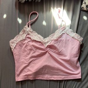 Pink and White Cropped Tank Top